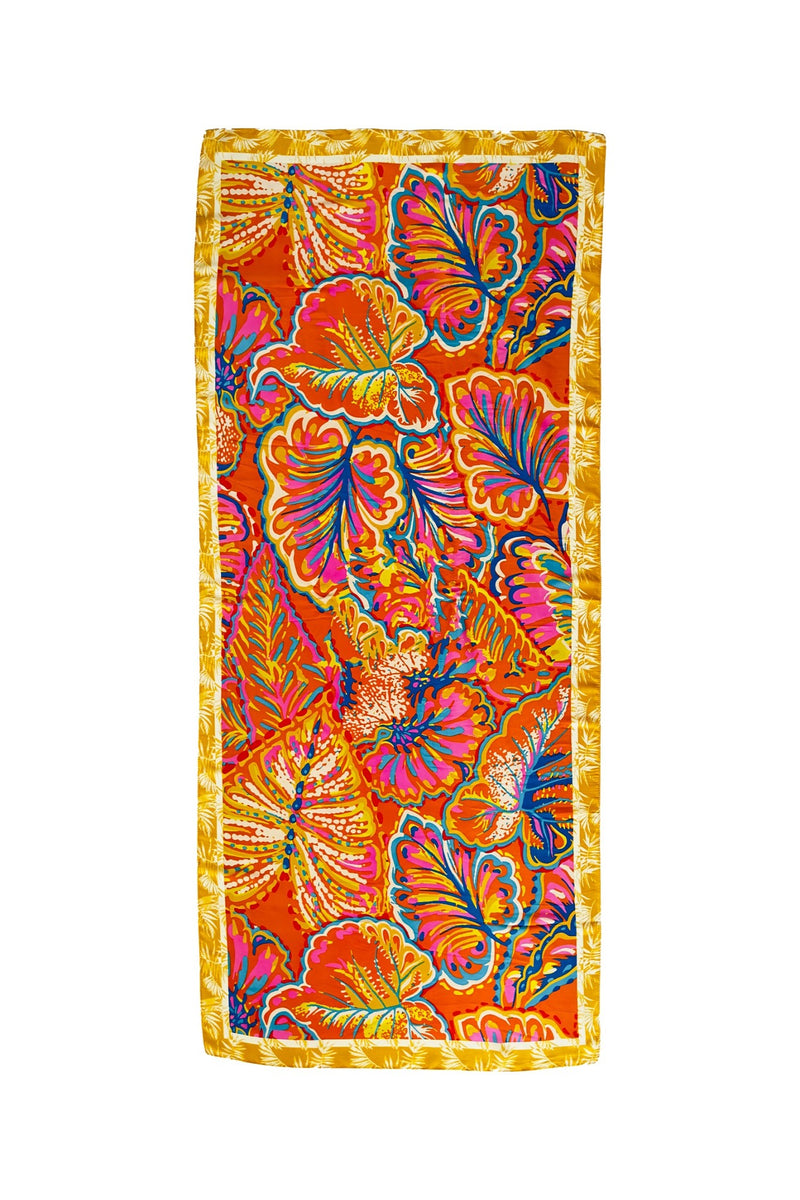 Tropical Leaves Silktouch Scarf - Orange